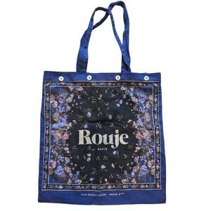 Rouje Paris "Les Filles en Rouje" Floral Scarf Print Button Tote Bag Navy